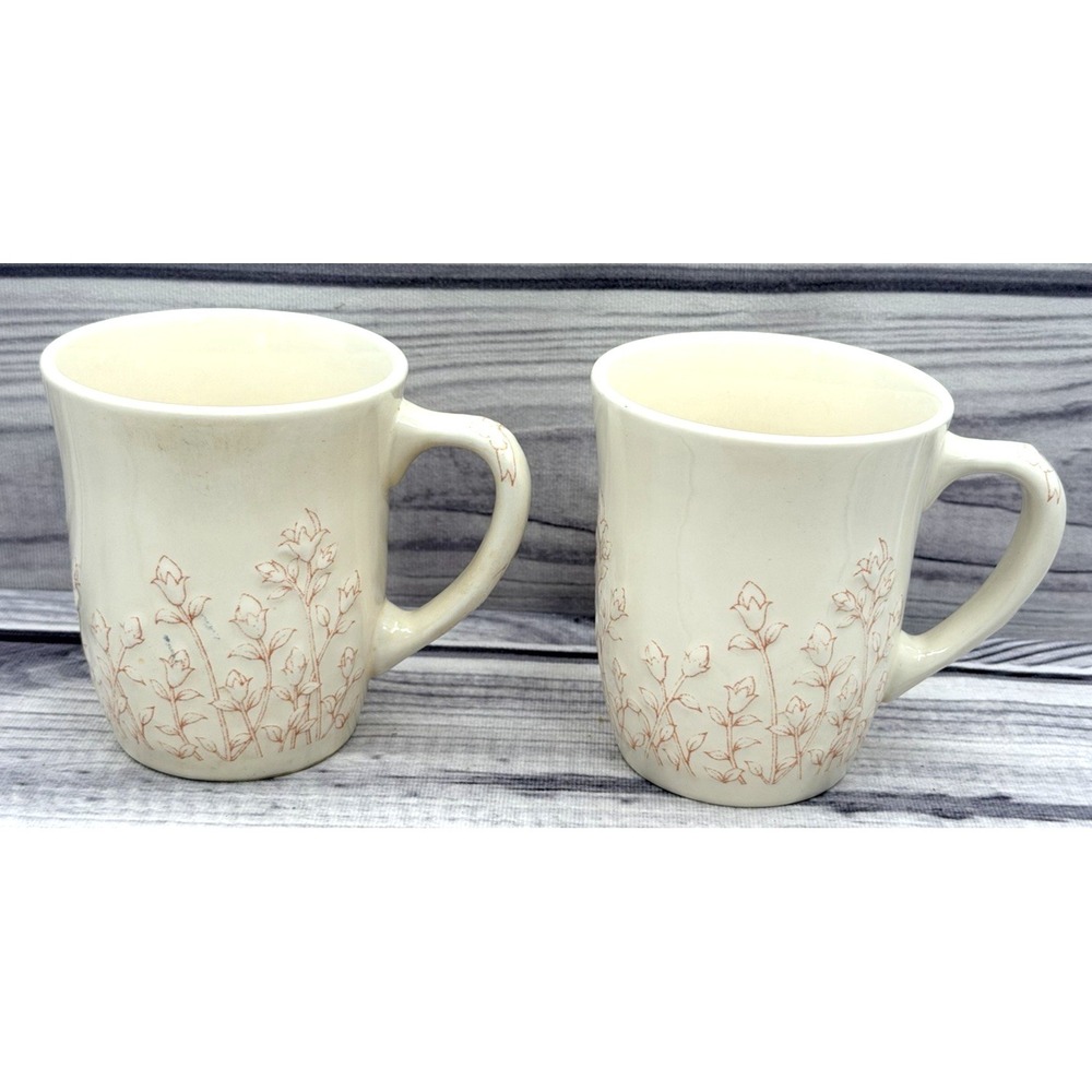 PAIR OF LONGABERGER POTTERY HORIZON OF HOPE‎ FLORAL COFFEE CUPS MUGS